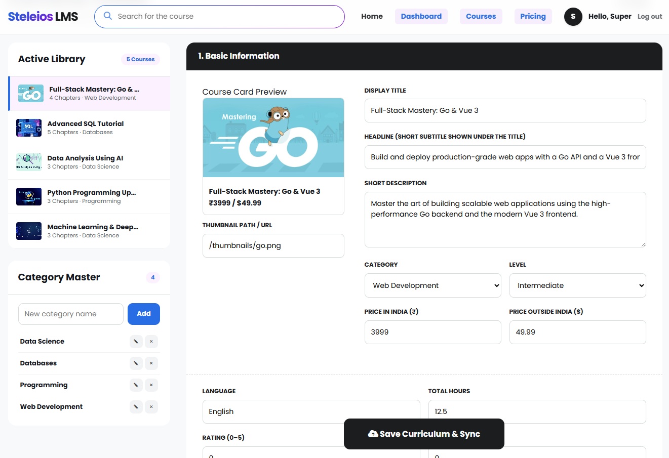Course CMS with dual-currency pricing