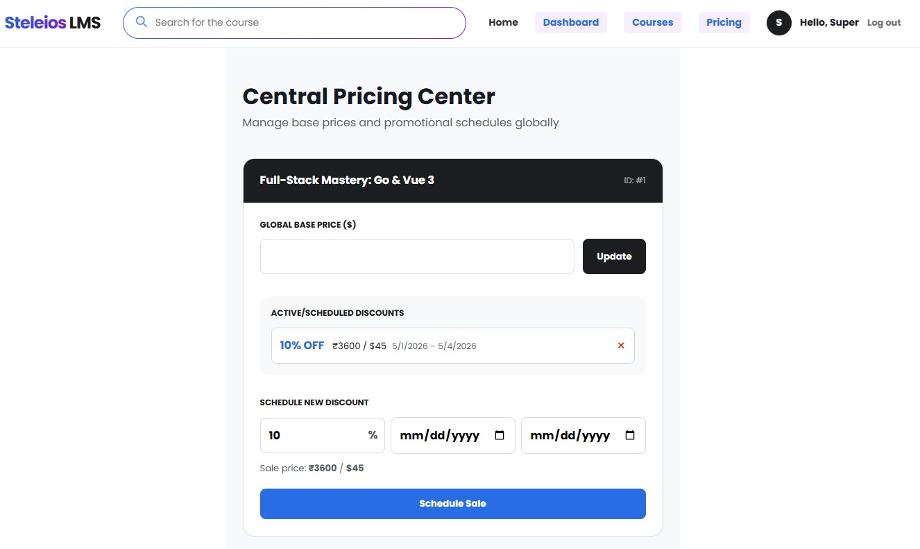 Central pricing & scheduled discounts