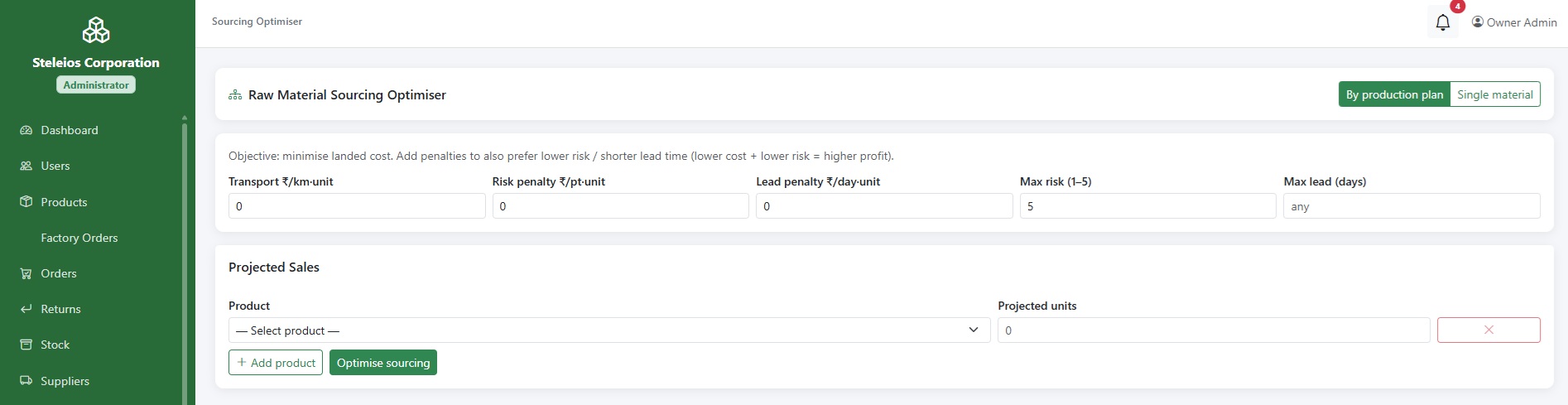 Sourcing optimiser